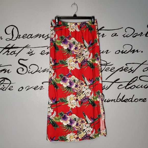 Notations Red Tropical Straight Skirt, M - Picture 1 of 6